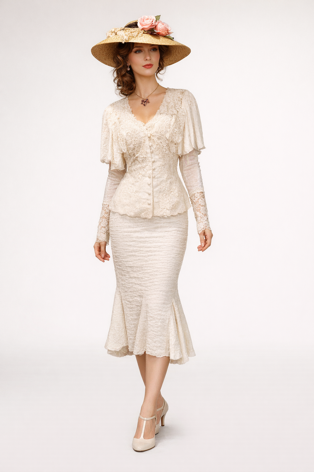 Ecrue Two Piece 1912 White Dress, Costume Rental