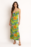Empire Style Green Floral Dress with Spaghetti Straps 1970's Women's Costume Rental