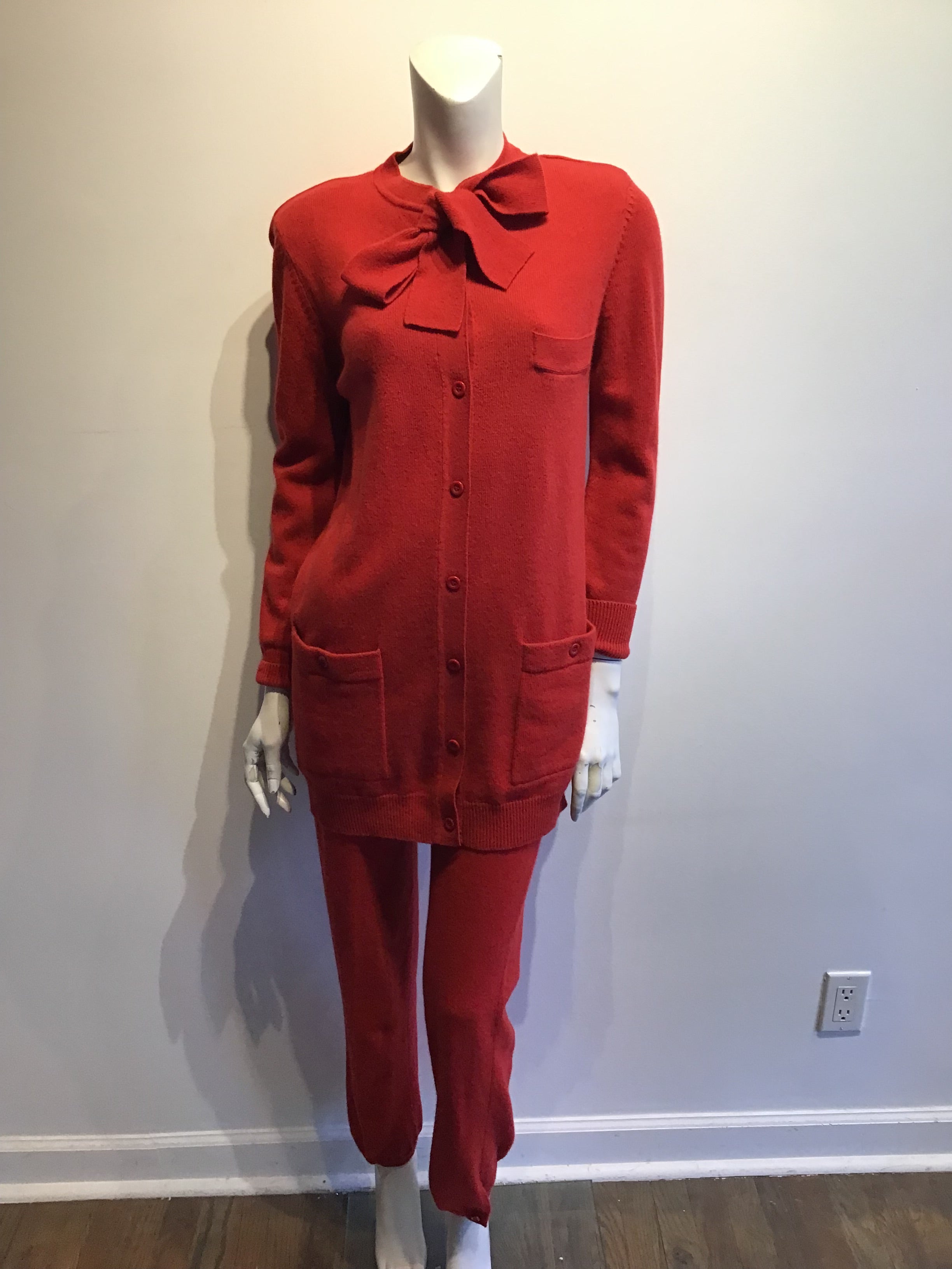 1980s Sonia Rykiel Red Wool 3 Piece Ensemble Size 6
