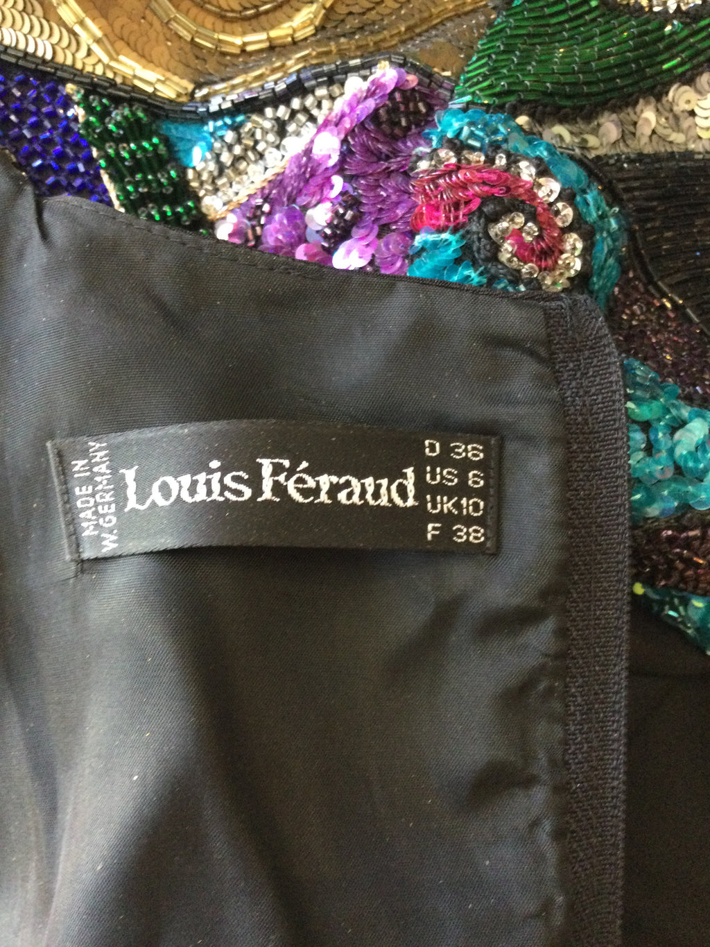 1980’s Louis Féraud  BlackBeaded Viscoise Evening Dress Size 8