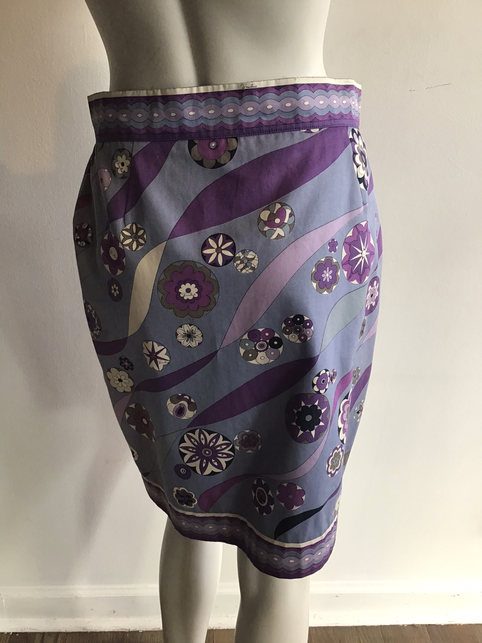 2000s Emilio Pucci Cotton Blues and Purple Skirt Size 8emilip