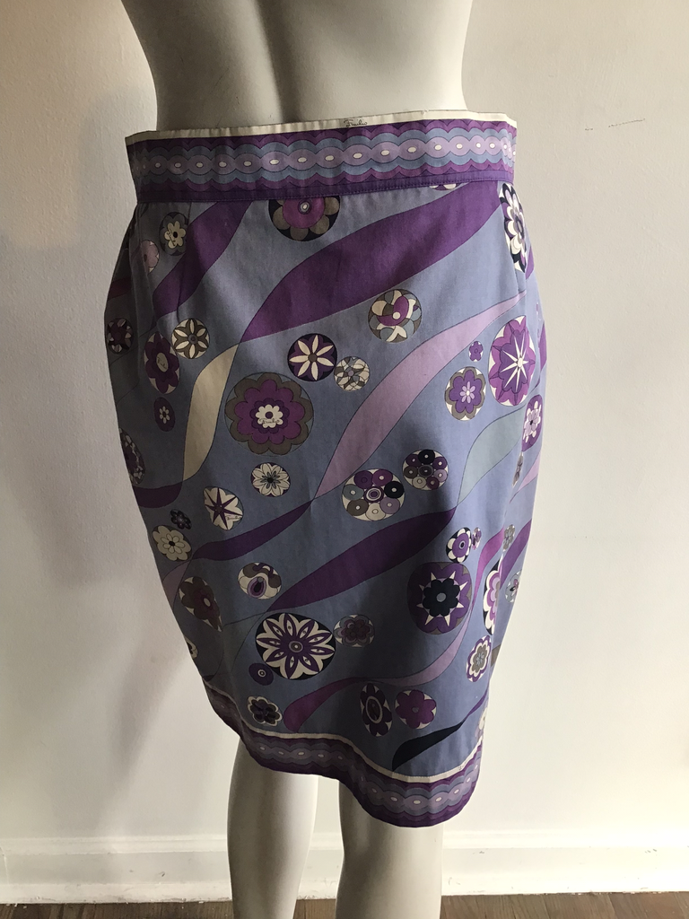 2000s Emilio Pucci Cotton Blues and Purple Skirt Size 8emilip