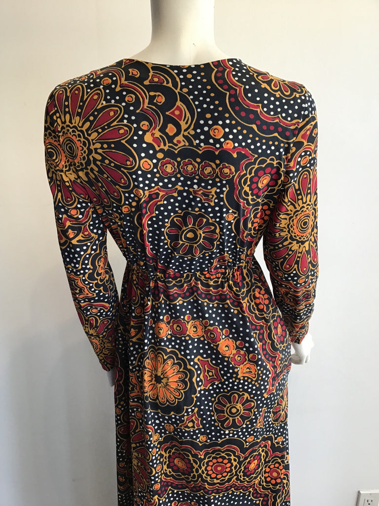 1970s Vanity Fair Printed Polyester Maxi Dress Size 8