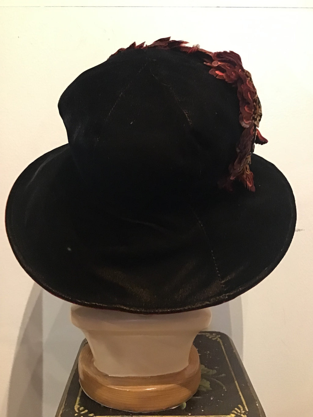 1990’s Eric Javits Wine Velvet and Feather Hat