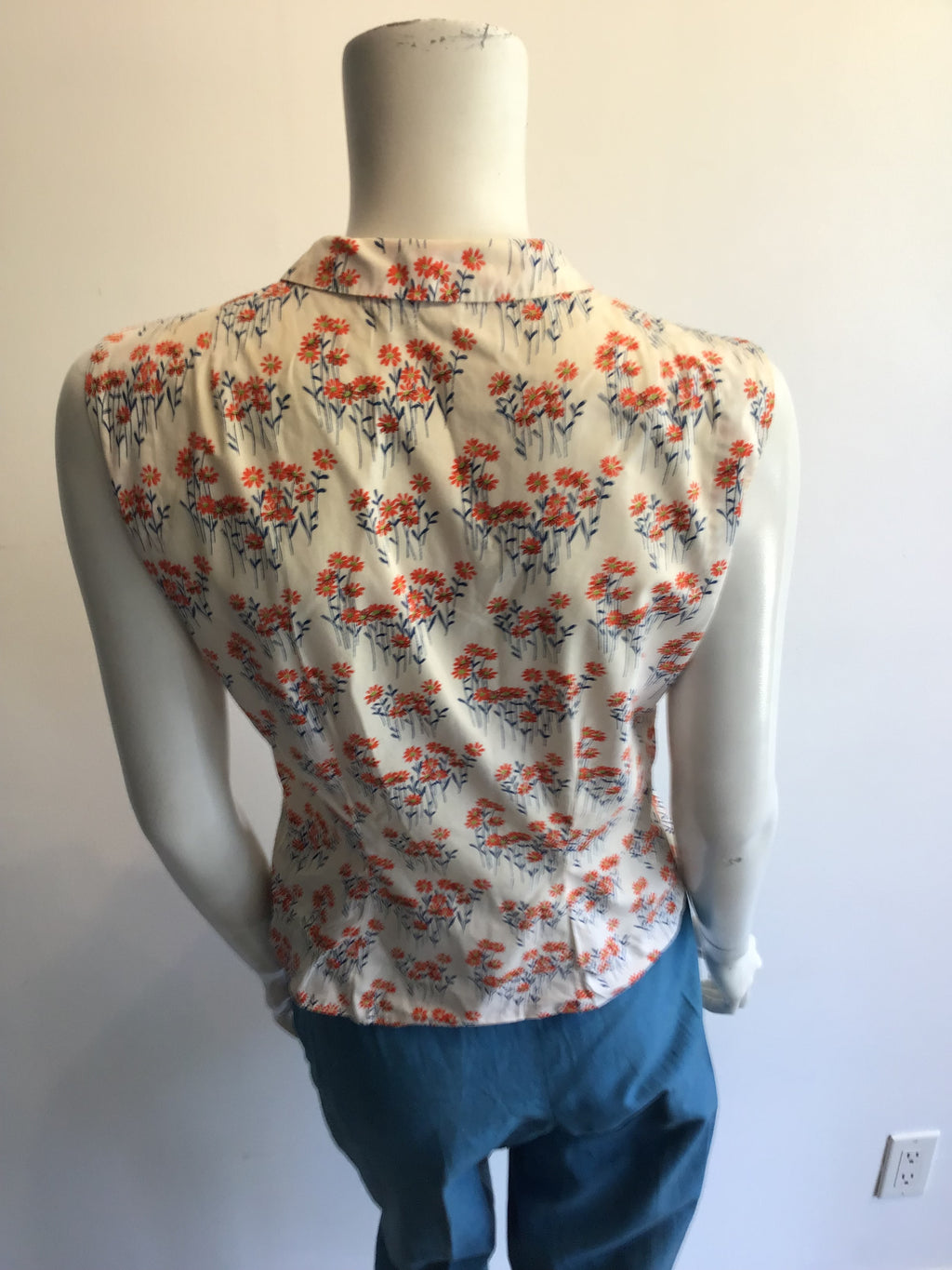 1950’s Cotton A.T. sears White/Orange Floral Printed Top Size 8