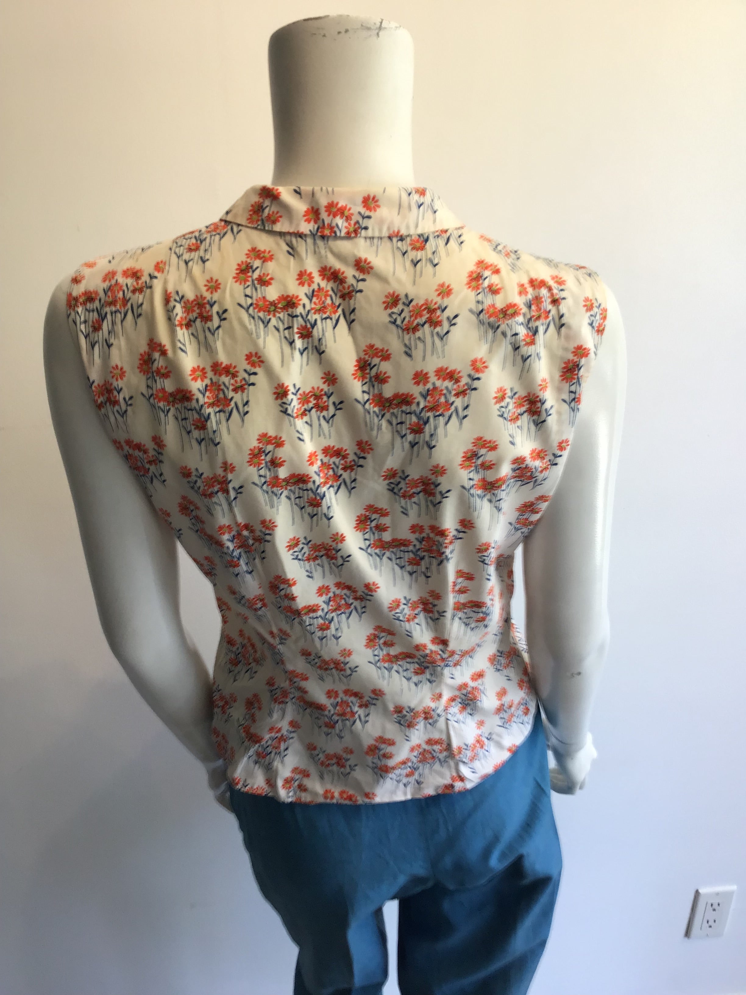1950’s Cotton A.T. sears White/Orange Floral Printed Top Size 8