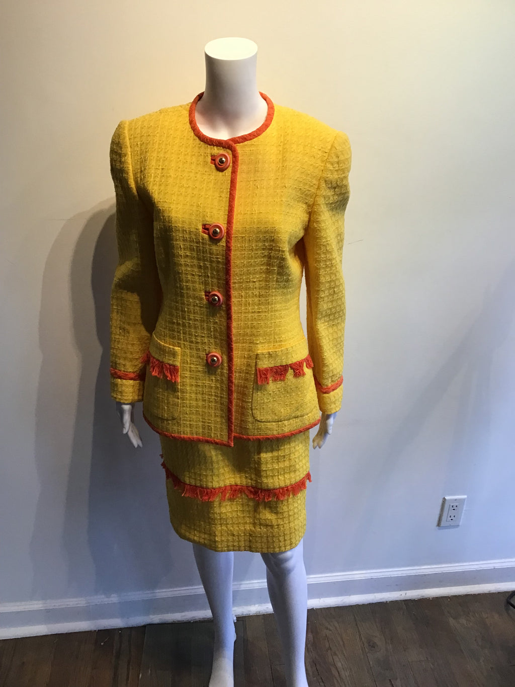 1980’s David Hayes Yellow/Orange Cotton Blend Suit Size 8