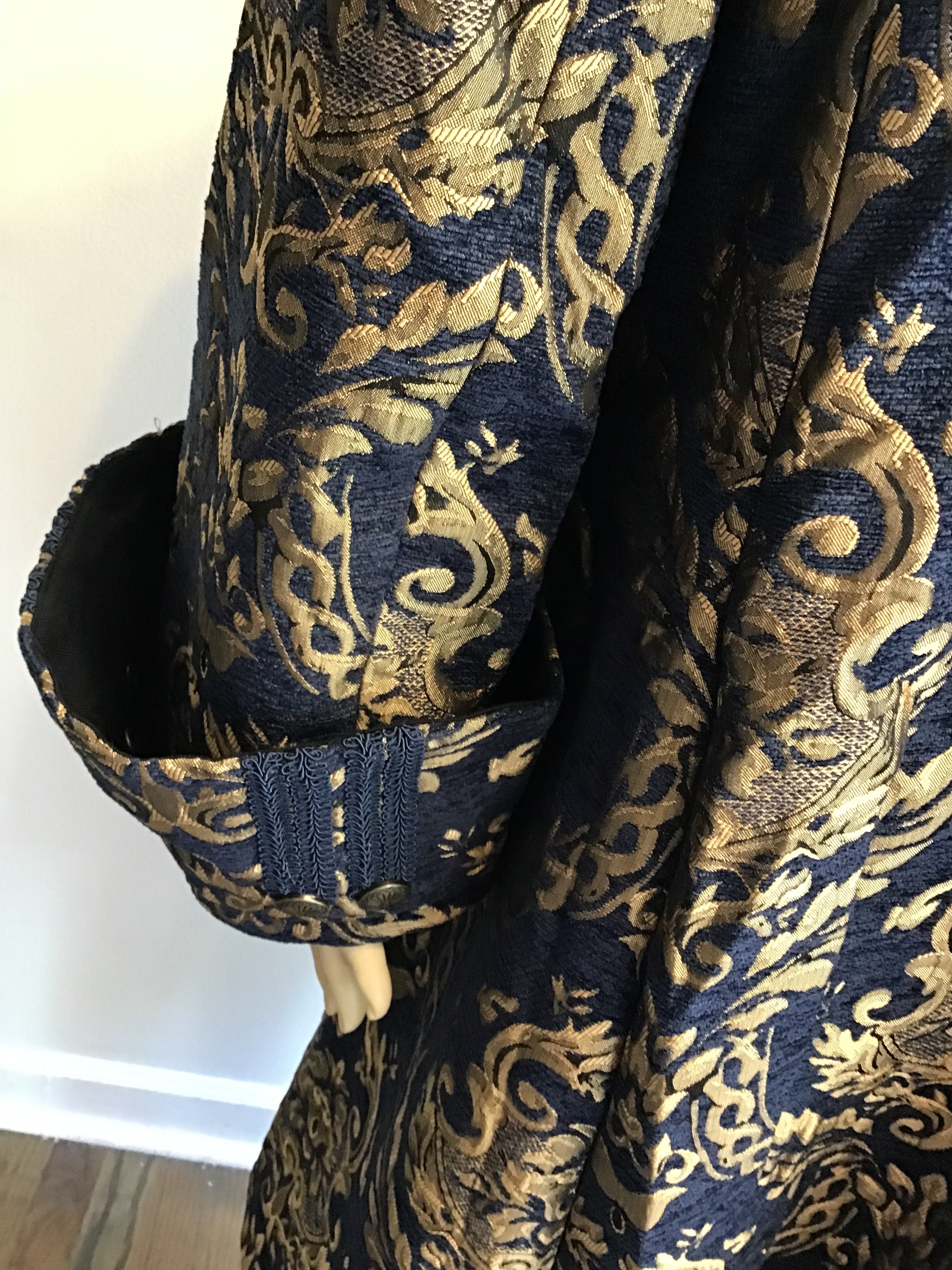 Brocade Military Style Frock Coat-Blue and Gold Men's Costume