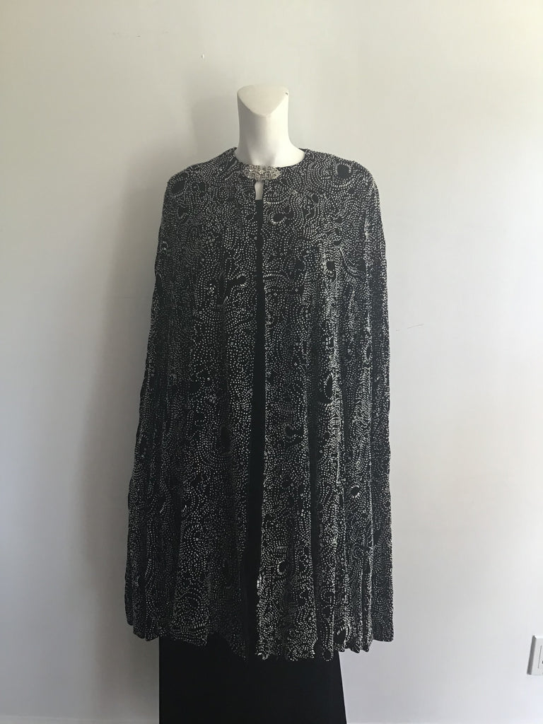 Vintage 1980s Magnificent Black silk velvet with crystal beading Ralph Lauren Evening Cape