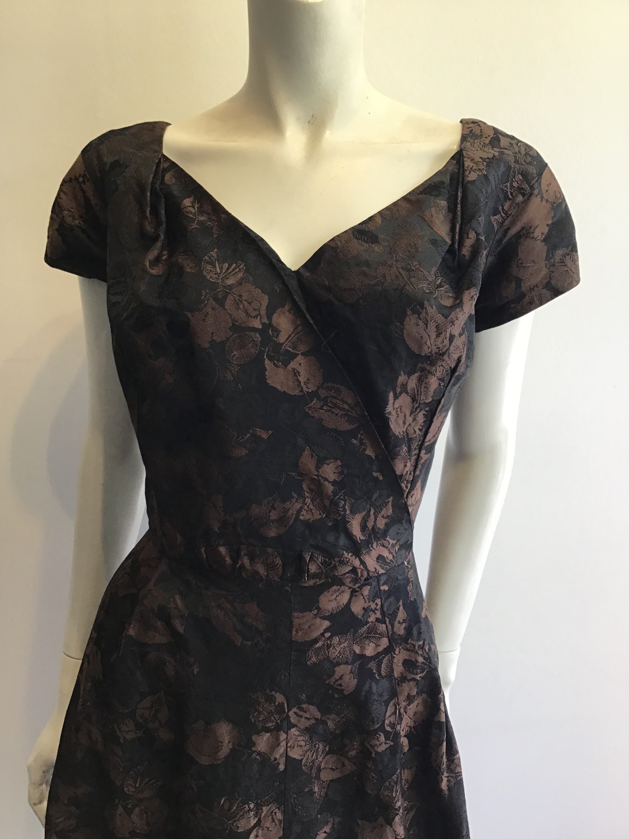 1950’s Brown /Black Silk Day Dress Size 6