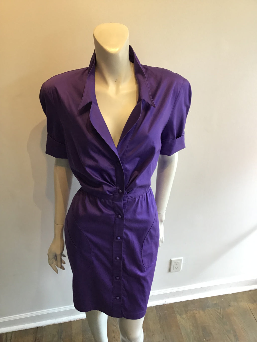 1980’s Thierry Mugler Purple Polished Cotton Dress Size 10