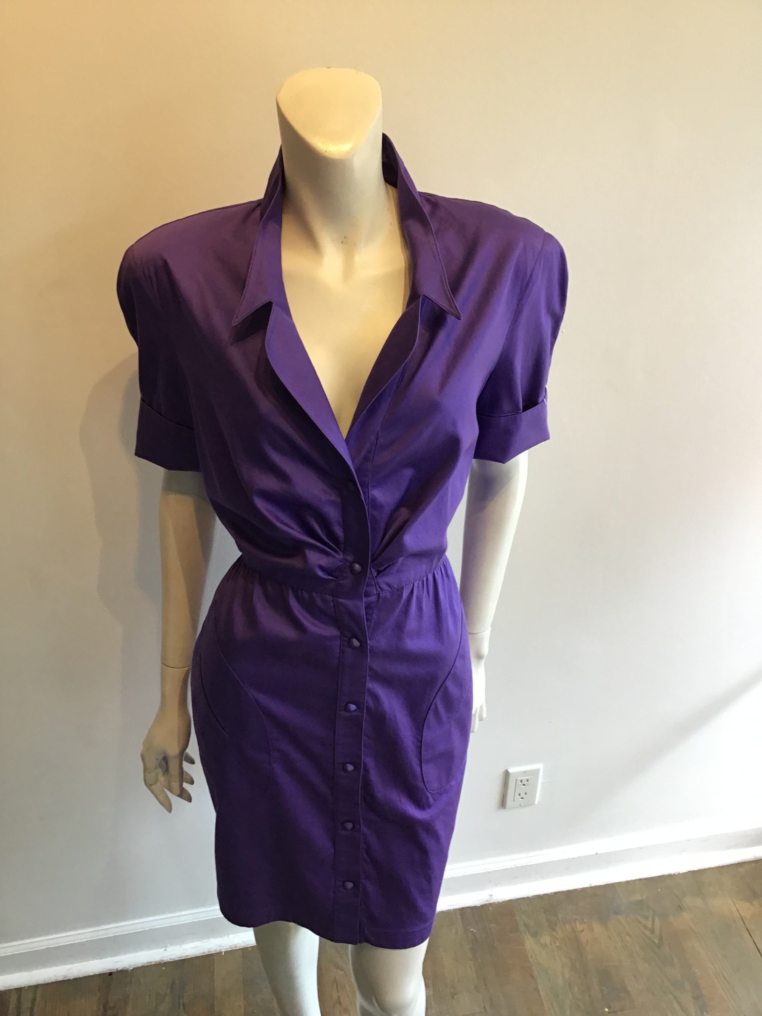 1980’s Thierry Mugler Purple Polished Cotton Dress Size 10
