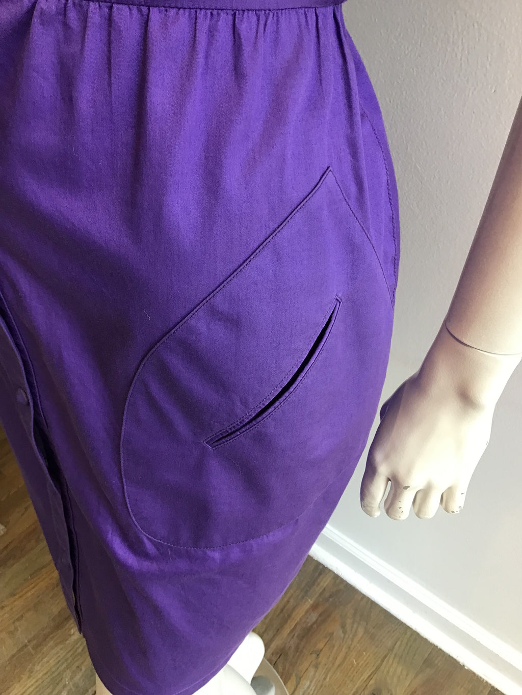 1980’s Thierry Mugler Purple Polished Cotton Dress Size 10