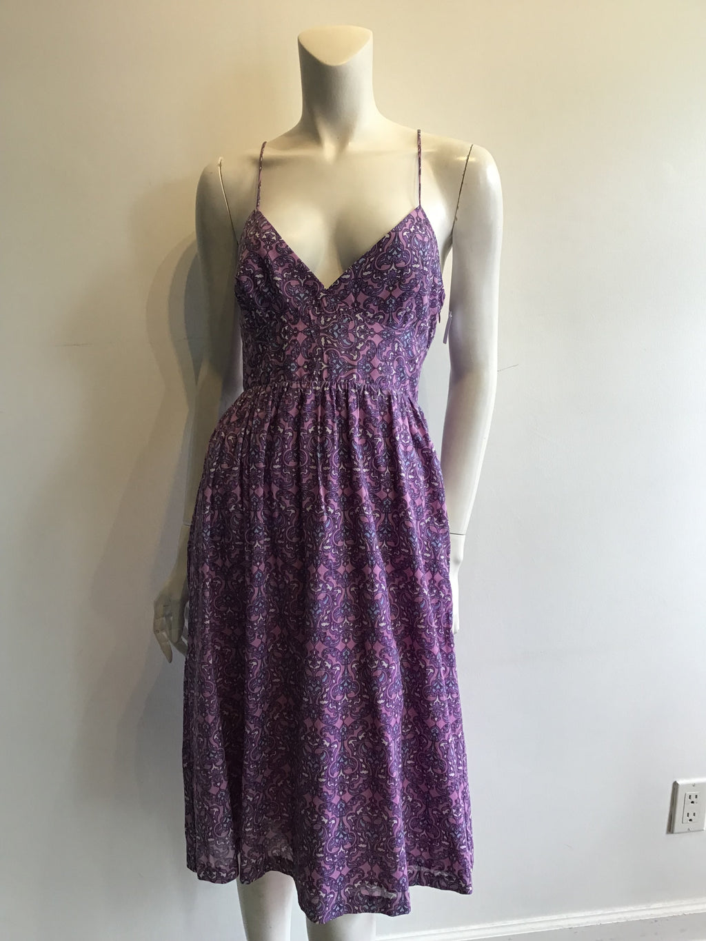 2000’s Nieves Lavi Purple Printed Cotton Day Dress Size 10