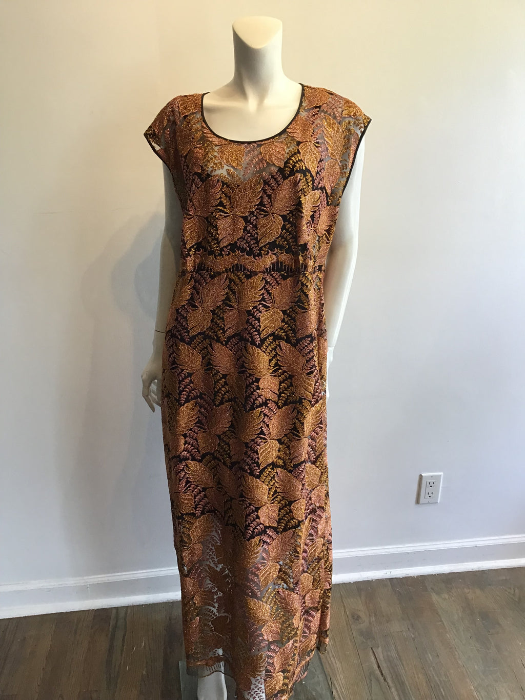 1980’s Copper/Pink Metallic Lace Evening Dress with 2 Jackets. Size 16