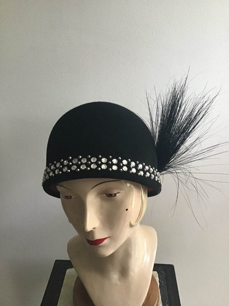 1960s Adolfo II Black Cloche Style Hat