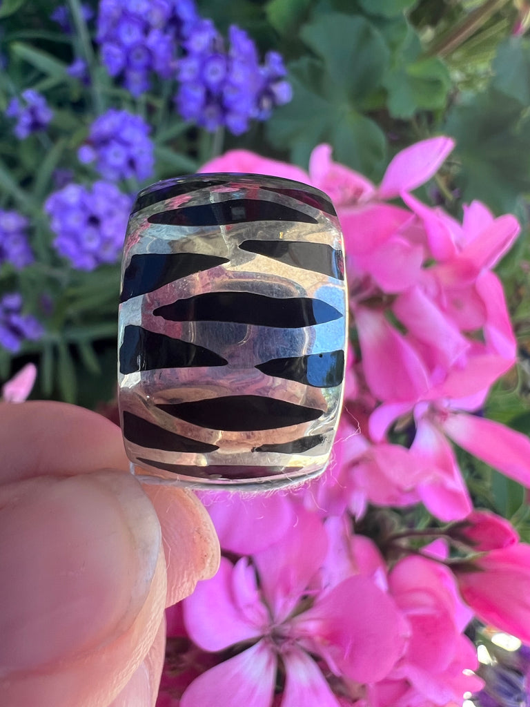 Sterling Silver Black Enamel Ring Made in Italy