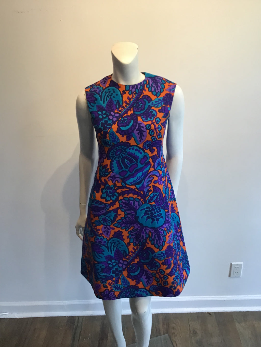 1960s Multicolor Printed Linen Sun Dress Size 8