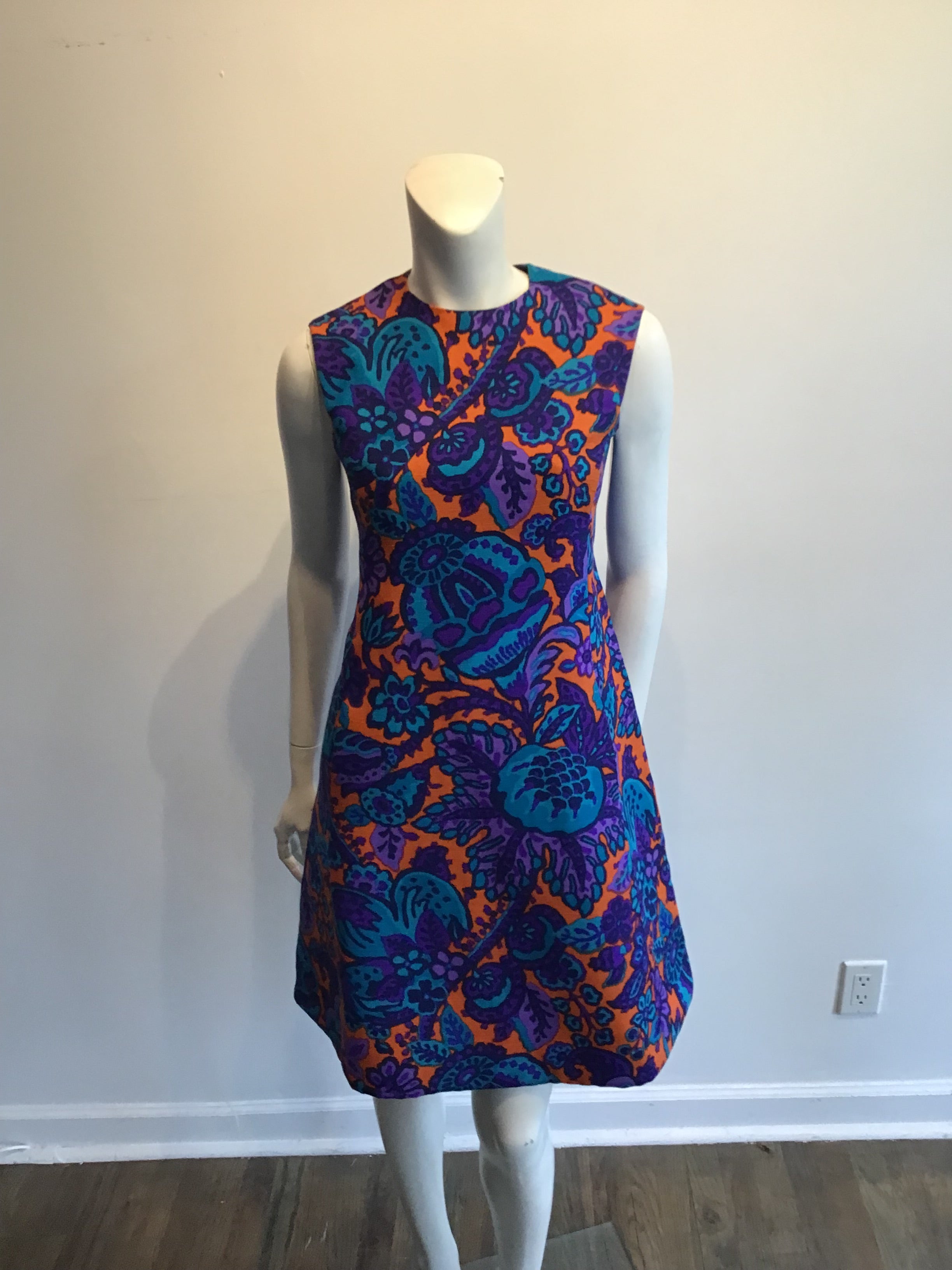1960s Multicolor Printed Linen Sun Dress Size 8