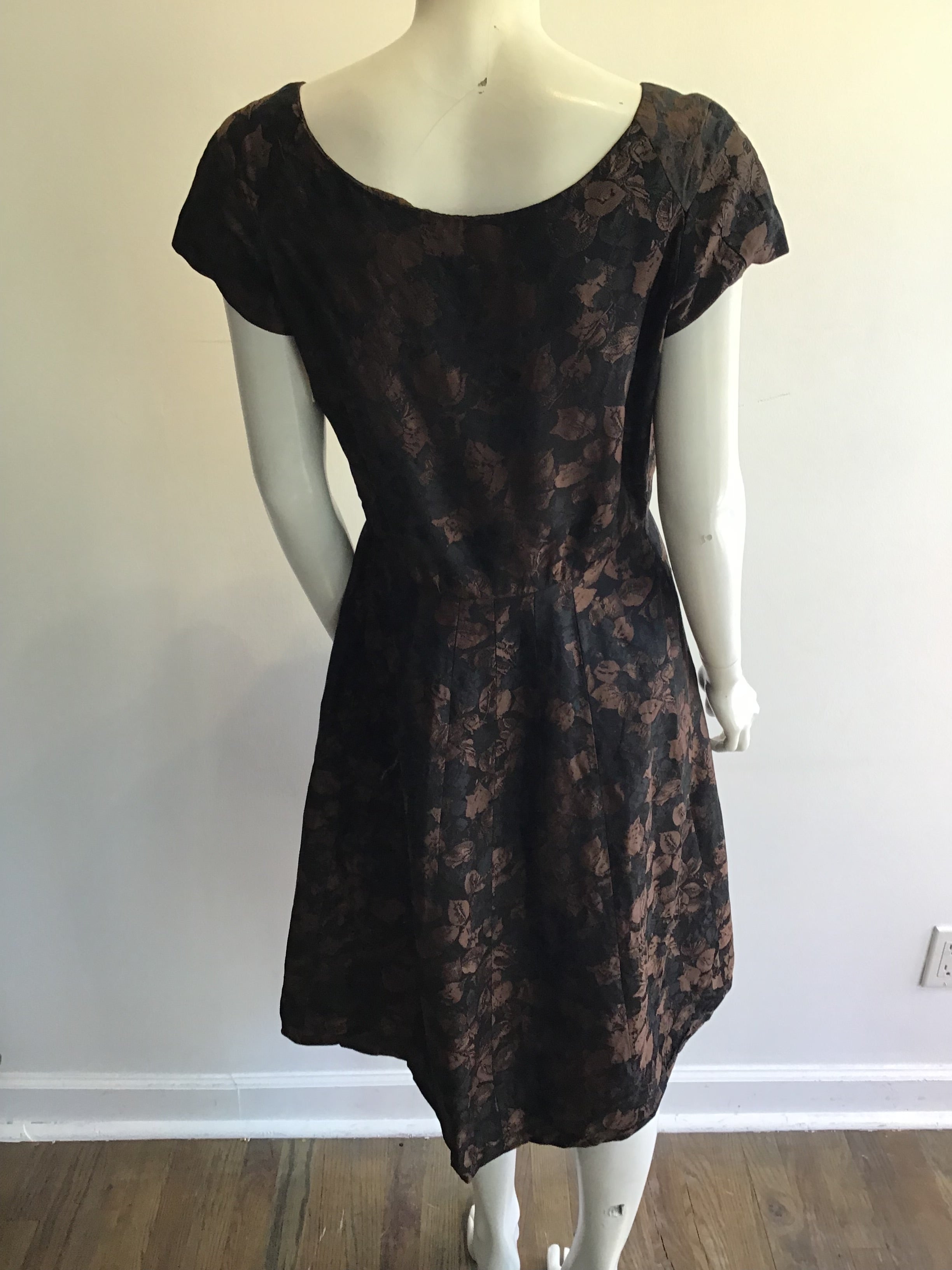 1950’s Brown /Black Silk Day Dress Size 6