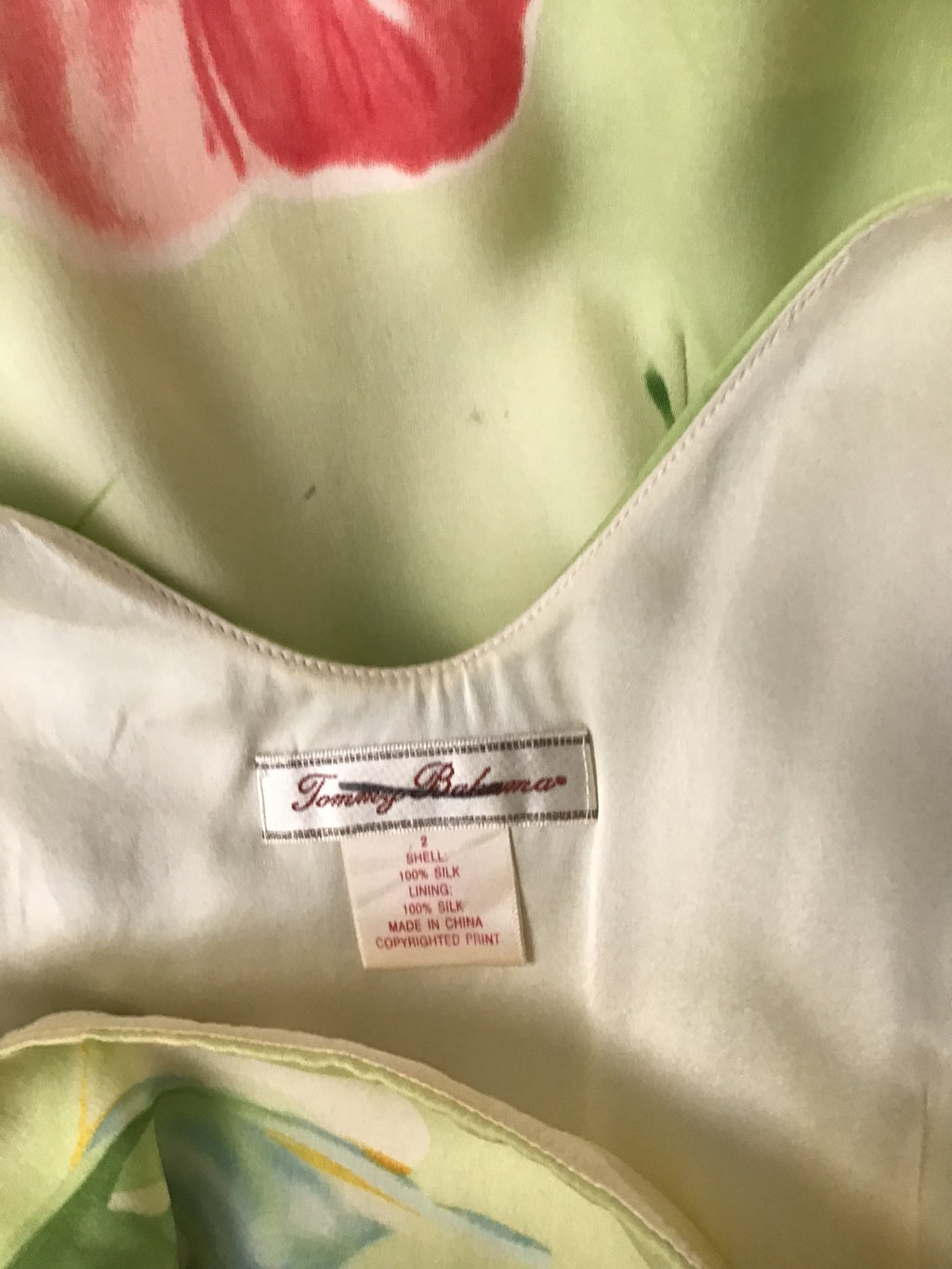 2000s Silk Green and Pink Tommy Bahama Dress Size 8