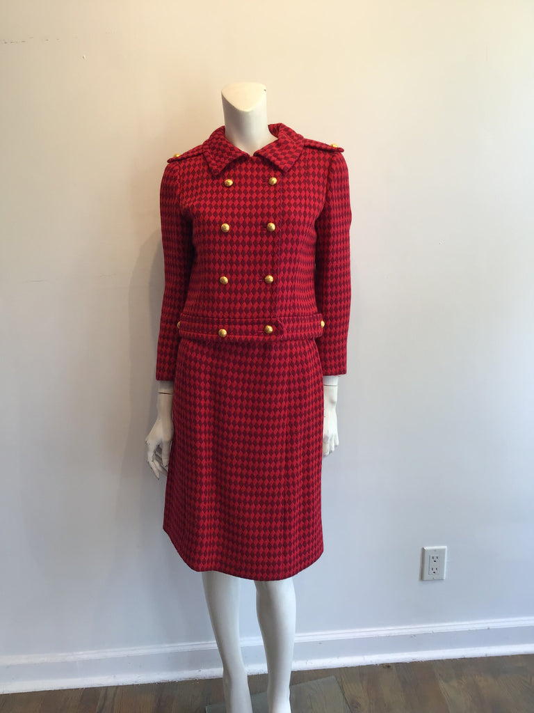 1960s Red and Black Wool Suit by Rose Bertin of Zurich Size 8