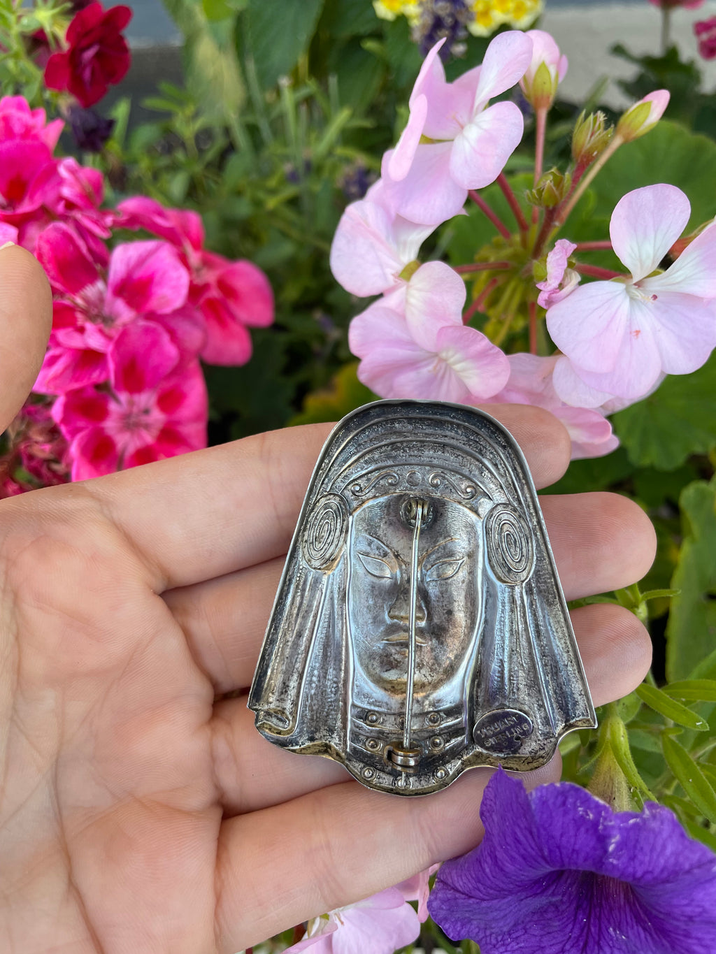 Truart Sterling Womans Head  1940s Pin / Brooch