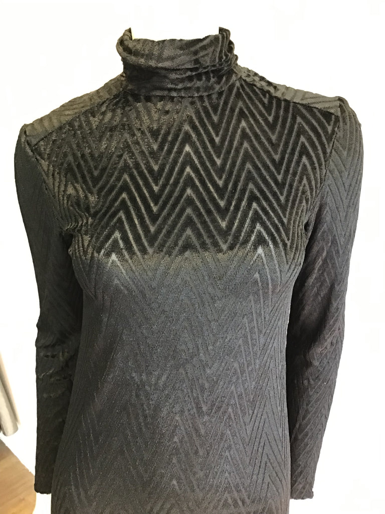 1970’s Black Herrigbone Cotton Blend Maxi Dress Size 6