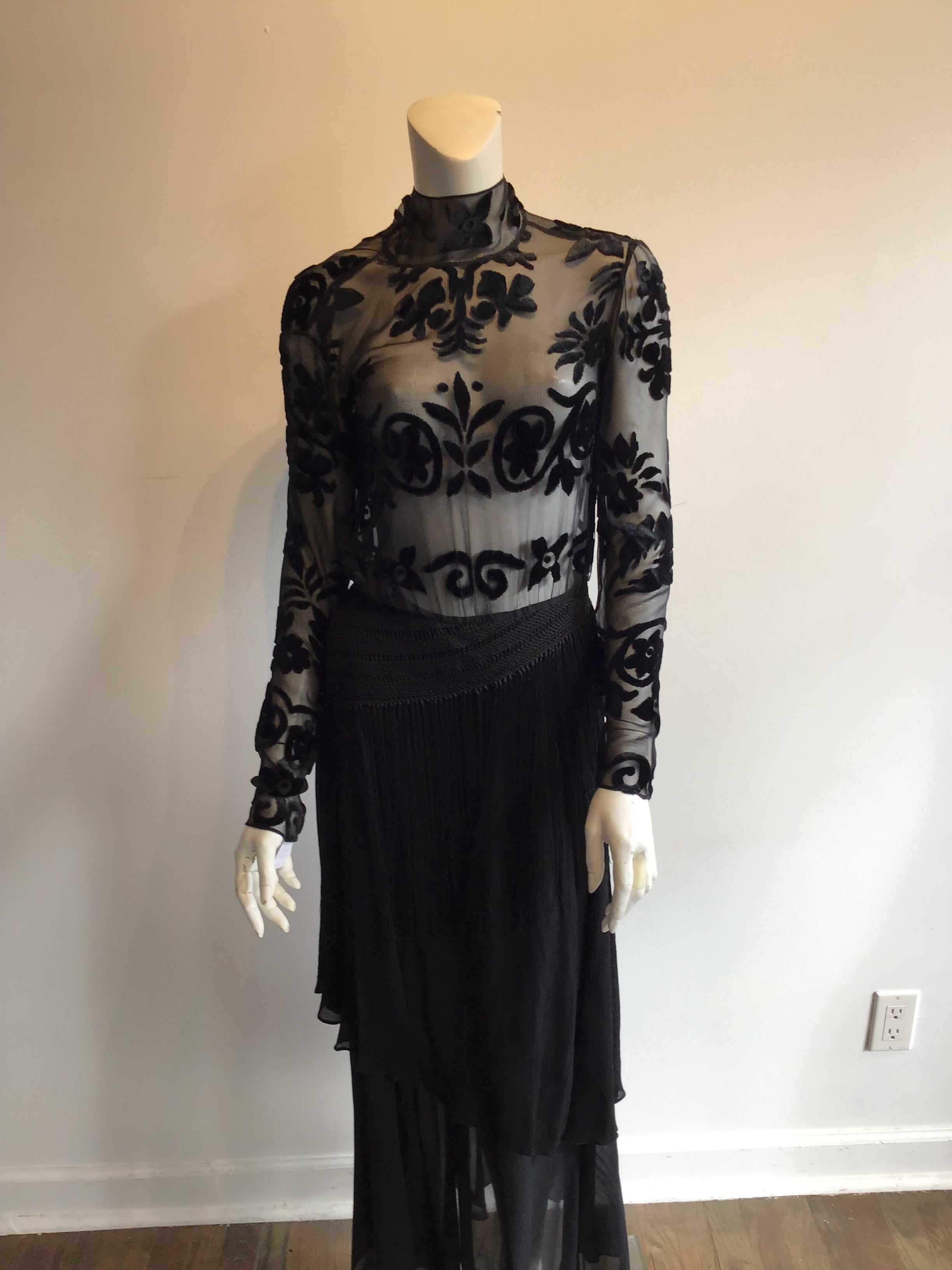 1990's Ralph Lauren purple LabelL rayon/silk Evening Dress with Fringe Size 6