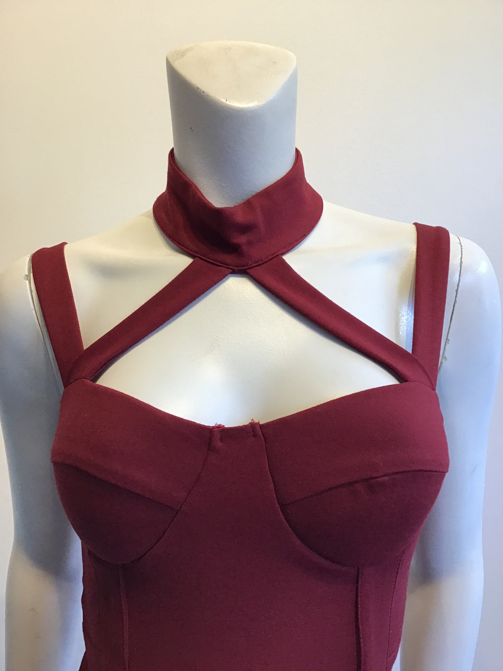 2000s Maroon Lycra Bustier Dress Size 4