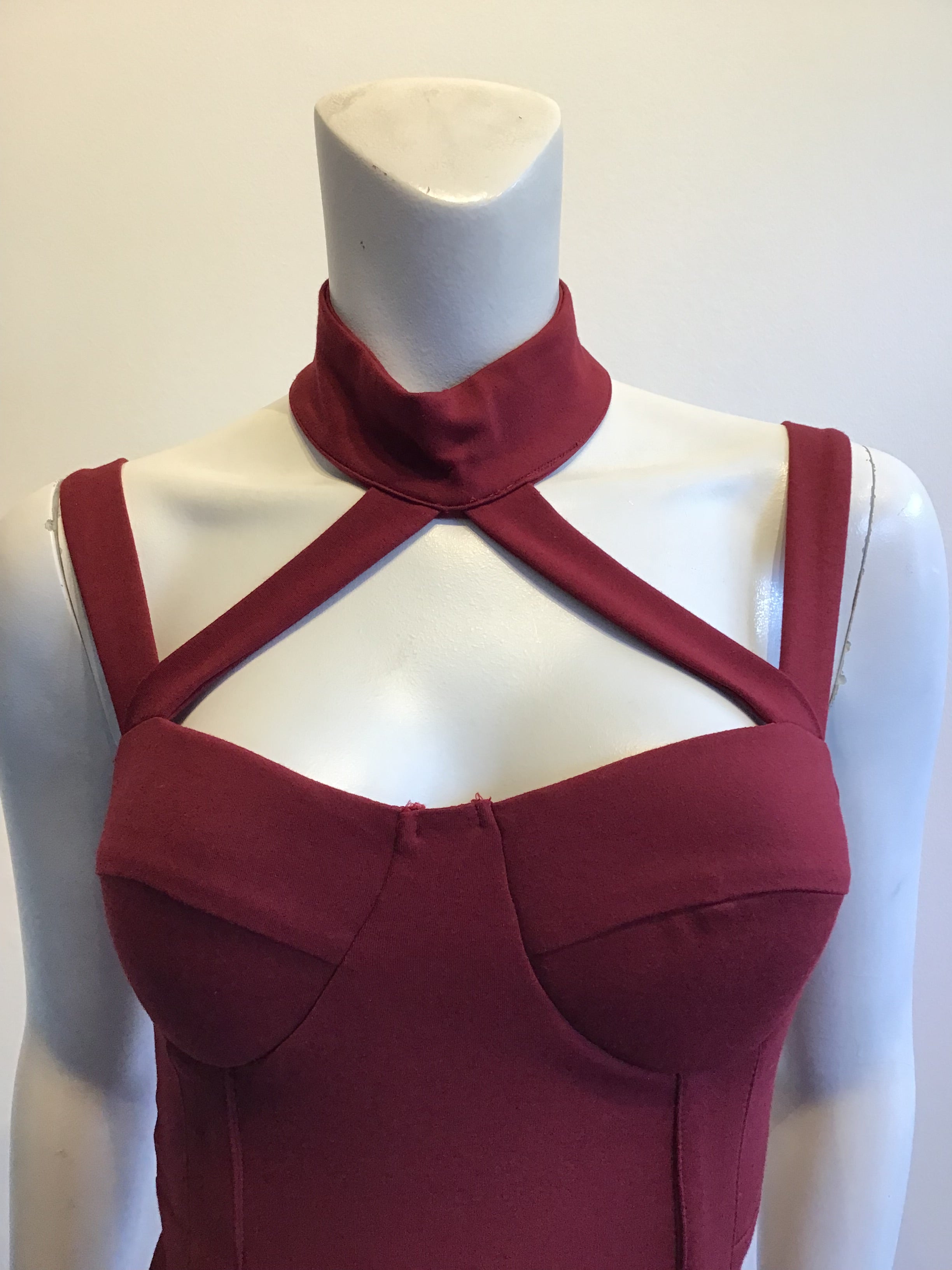 2000s Maroon Lycra Bustier Dress Size 4