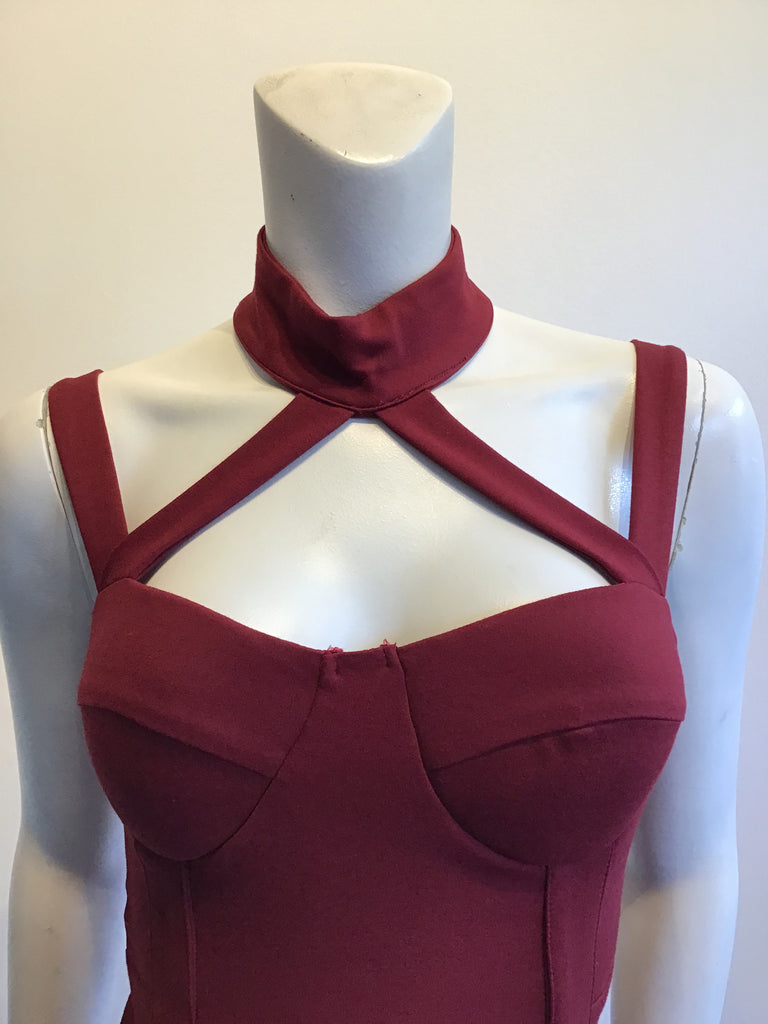 2000s Maroon Lycra Bustier Dress Size 4