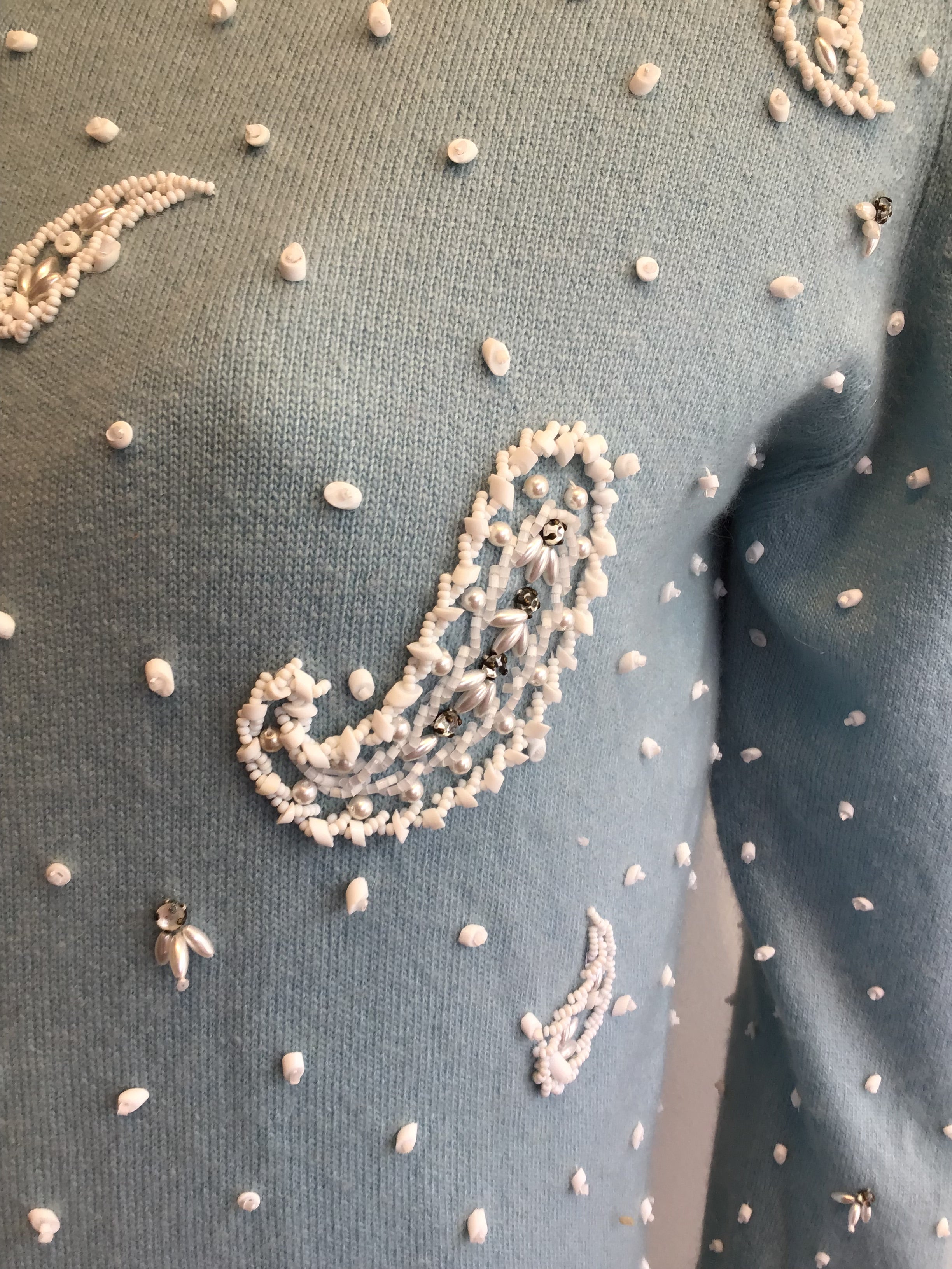 1950’s Light Blue Cashmere Beaded  Sweater Size 6