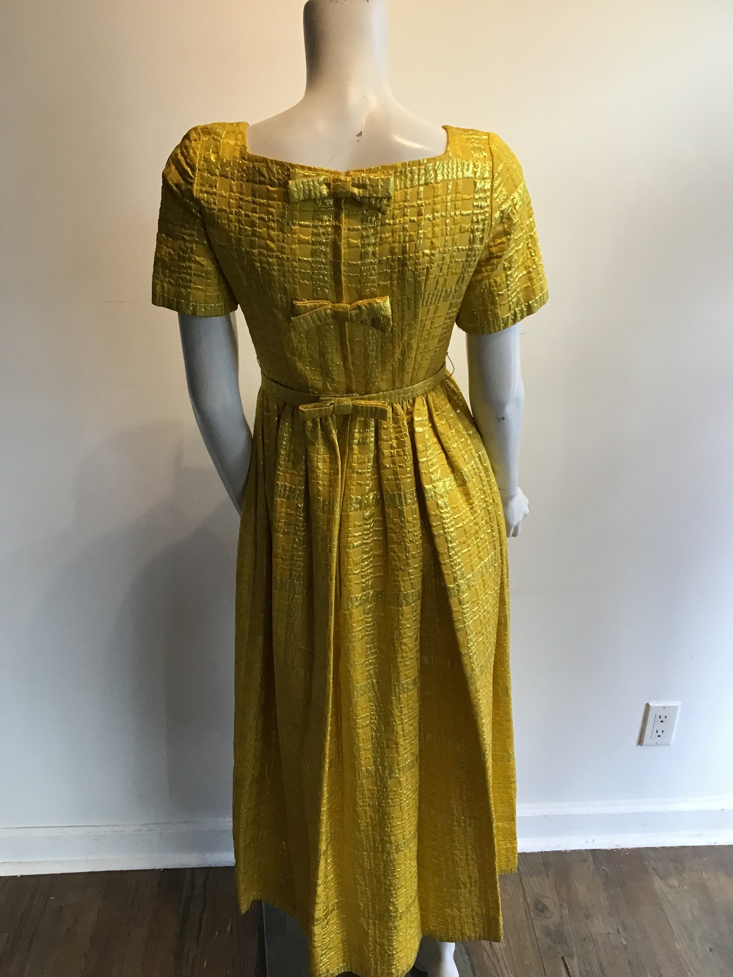 1960’s Malouf Yellow Silk Lamé Evening Dress Size 6