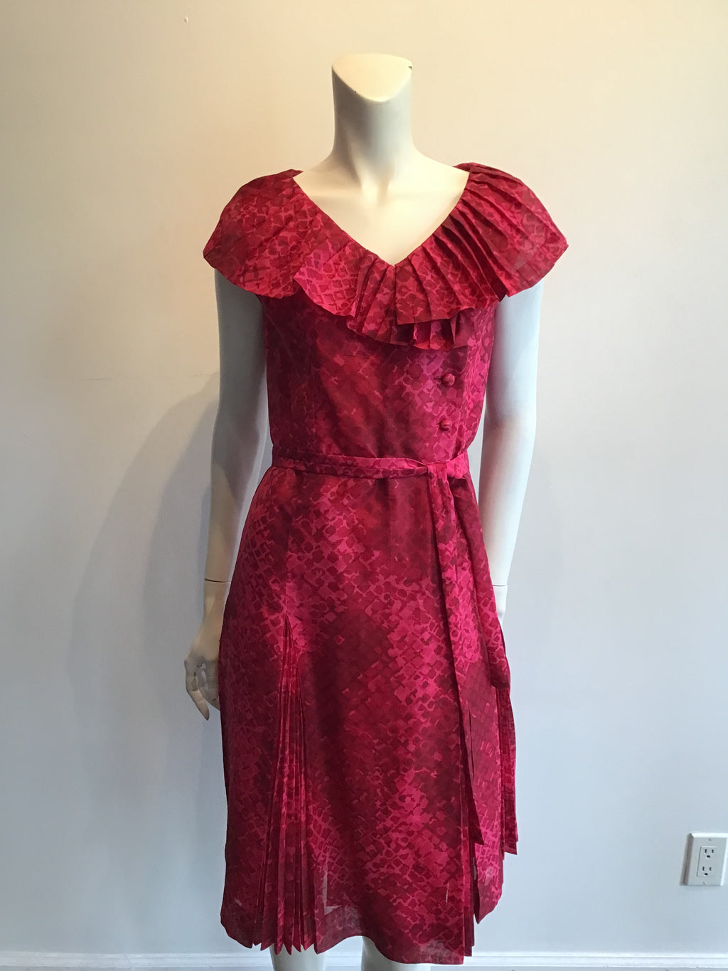 1960s Red and Pink Cotton Net Dress Size 8