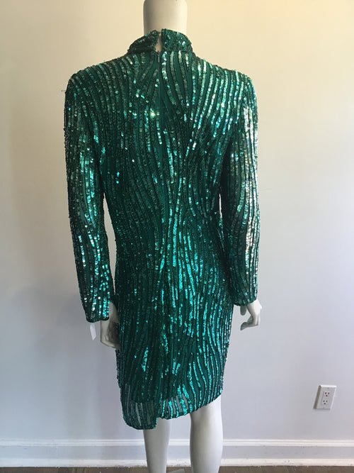 1980’s Green Sequined Cocktail Dress Size 12