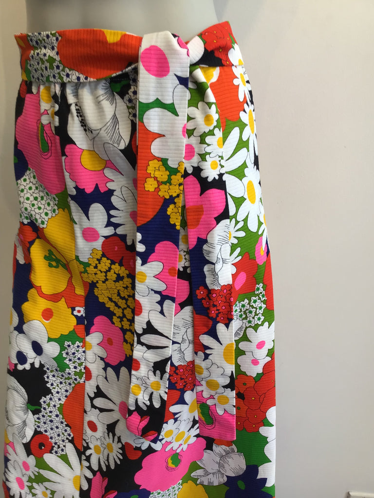 1970s Multicolor Floral Cotton Maxi Skirt Size 12