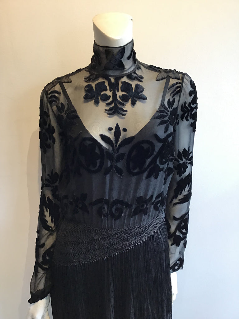 1990's Ralph Lauren purple LabelL rayon/silk Evening Dress with Fringe Size 6