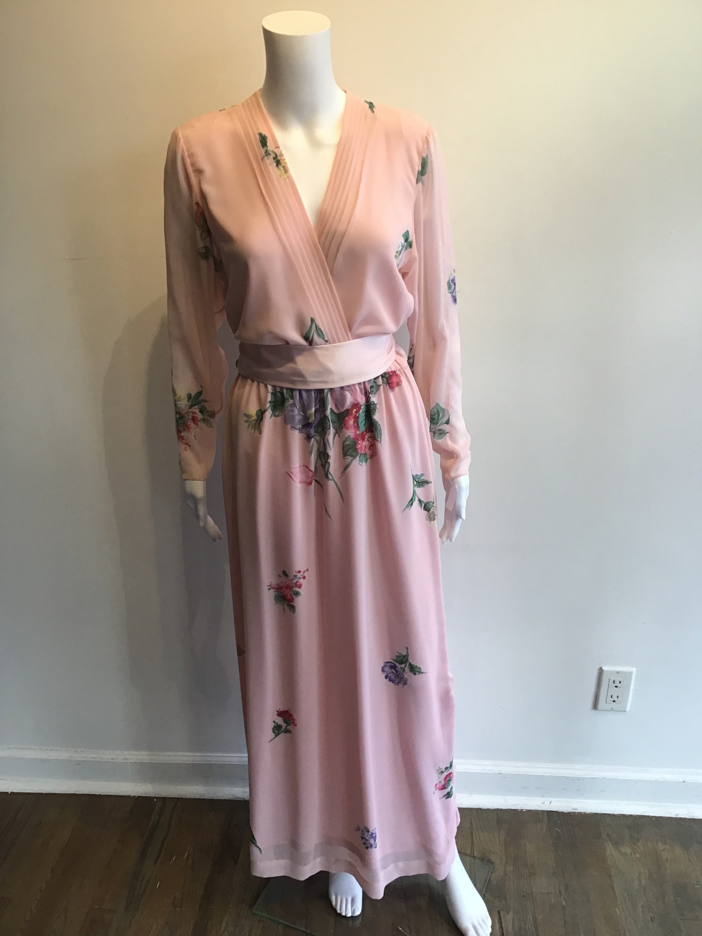 1980’s Pink Polyester Blend Dress Attributed to Hanae Mori Size 8
