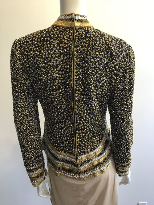 1980’s Black,Gold and Silver Beaded Evening Top Size 8