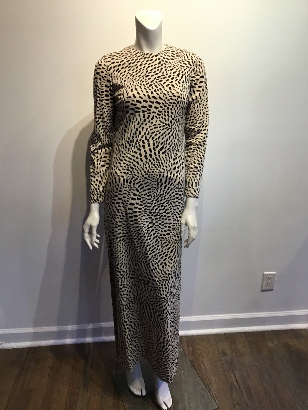 1970’s Richard Kaplan Cream/Black Printed Polyester Dress Size 8