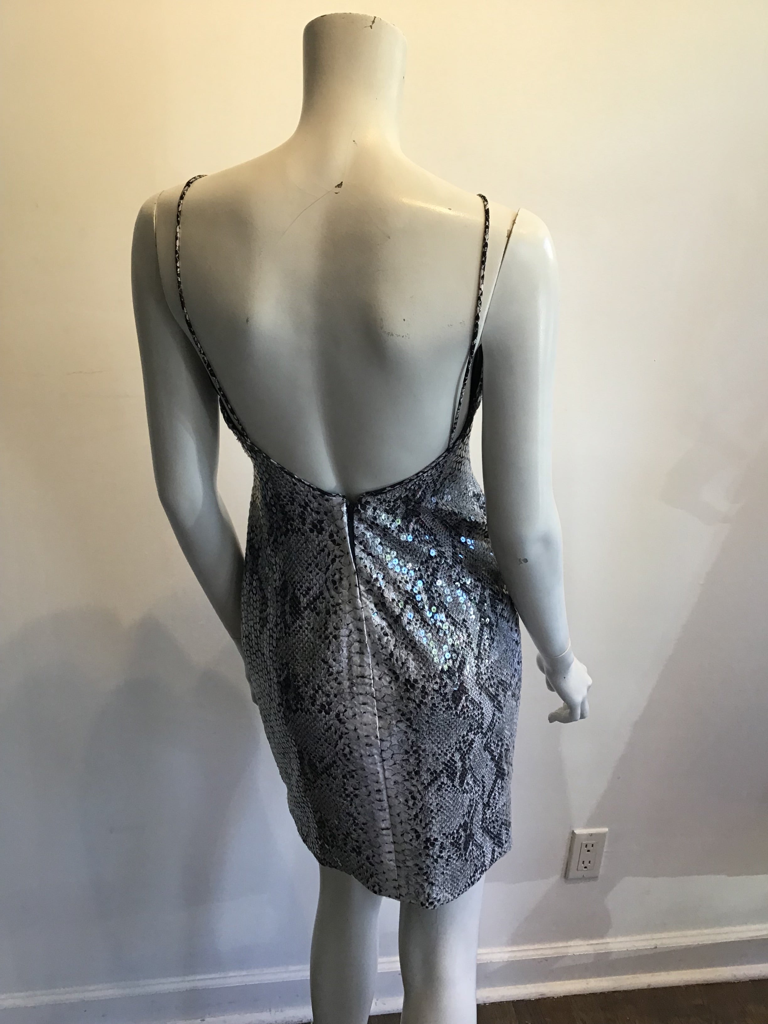 Late 1980s Eva Chun Sequined Python Print Dress Size 8
