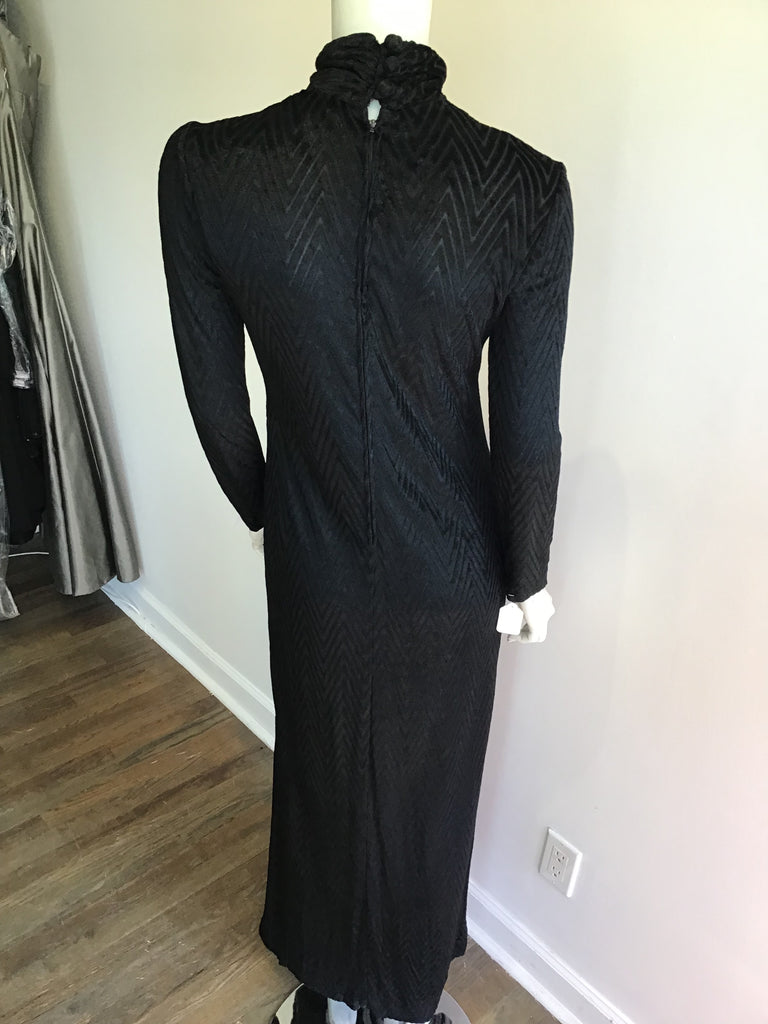 1970’s Black Herrigbone Cotton Blend Maxi Dress Size 6
