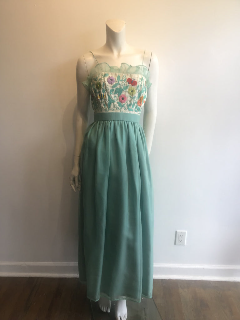 1950’s Mary O’Donnell Silk Aquamarine Blue Evening Dress Size 0/2
