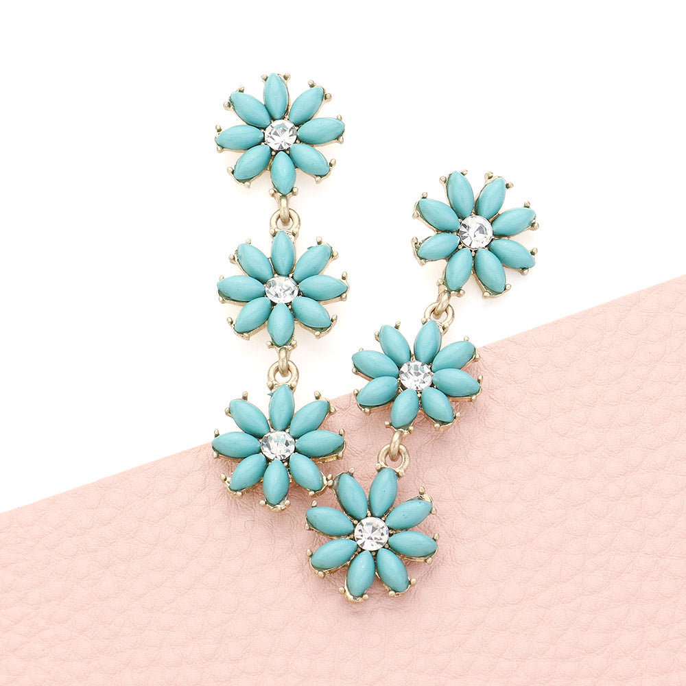 Turquoise Daisy Triple Cluster Flower Earring