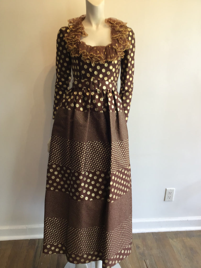 1960’s Brown and Gold Lamé Silk Evening Dress Size 4