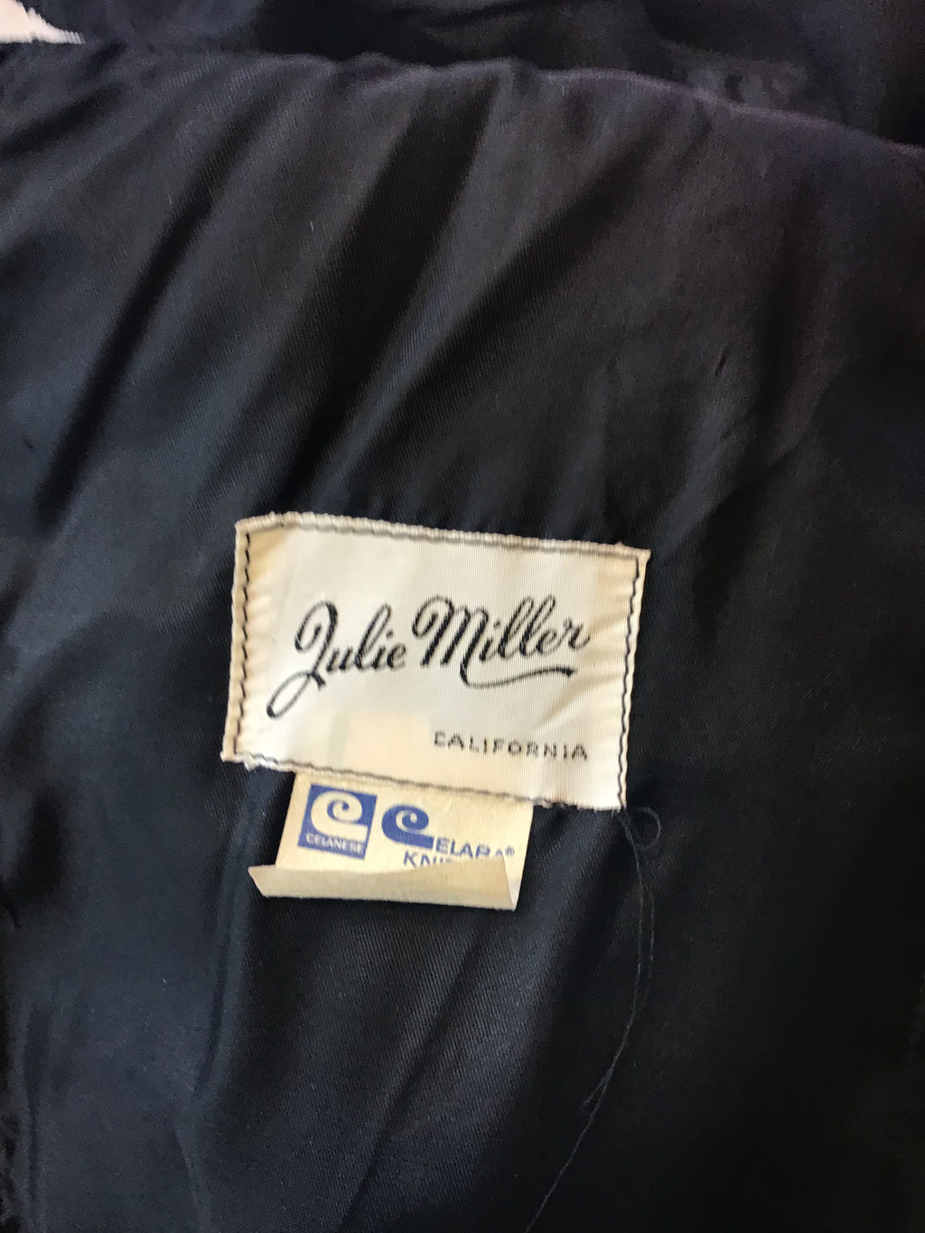 1970's Julie Miller Black Maxi Dress with White Ruffles