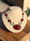 Art Deco Carnelian and Crystal bead Necklace