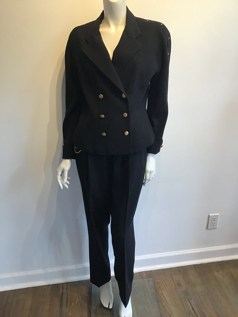 1990s Black Wool Griffith Gray St John’s Pant Suit Size 10