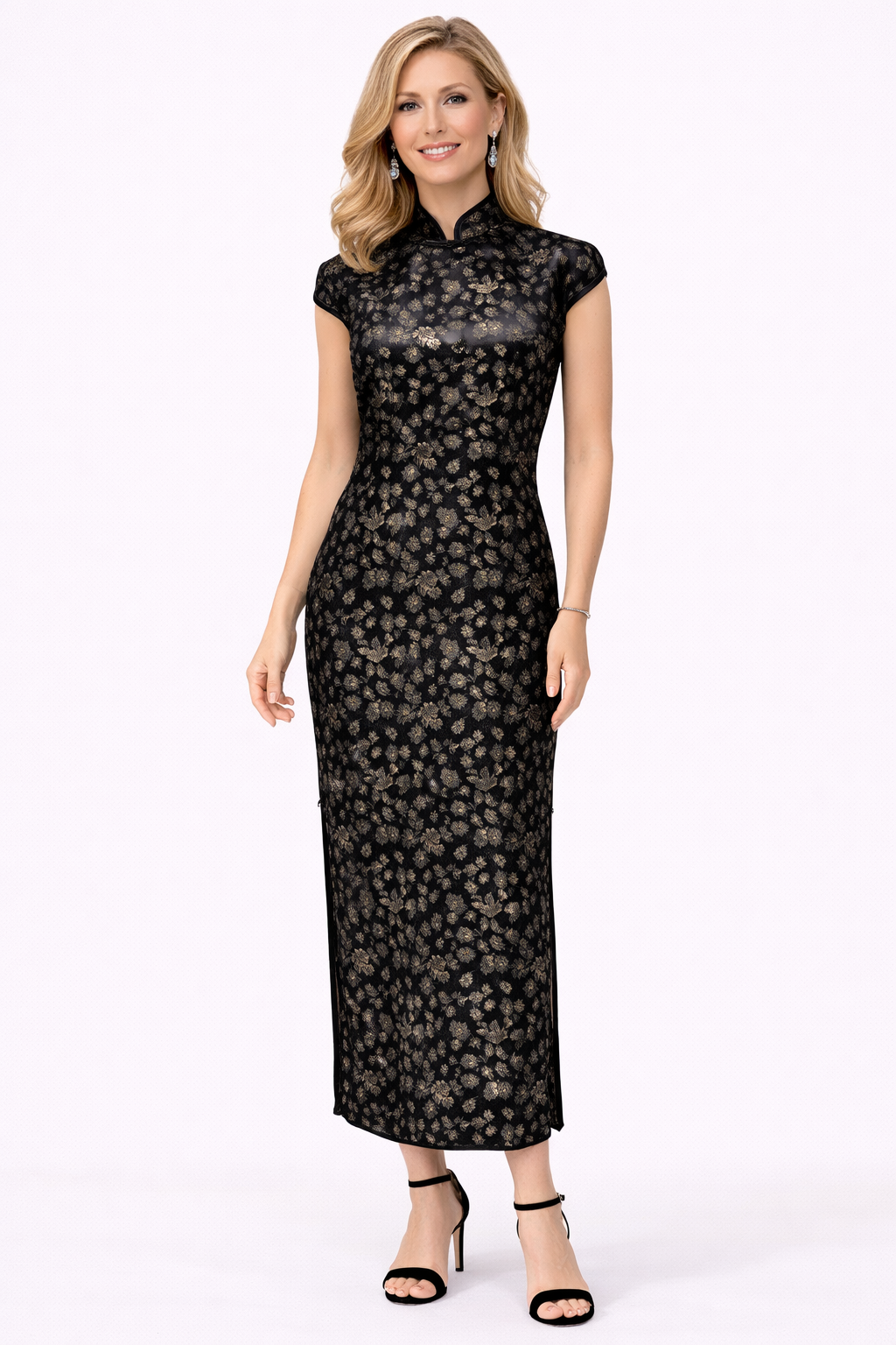 1950's Chinese Silk Black and Gold Brocade Dress-size 6/8